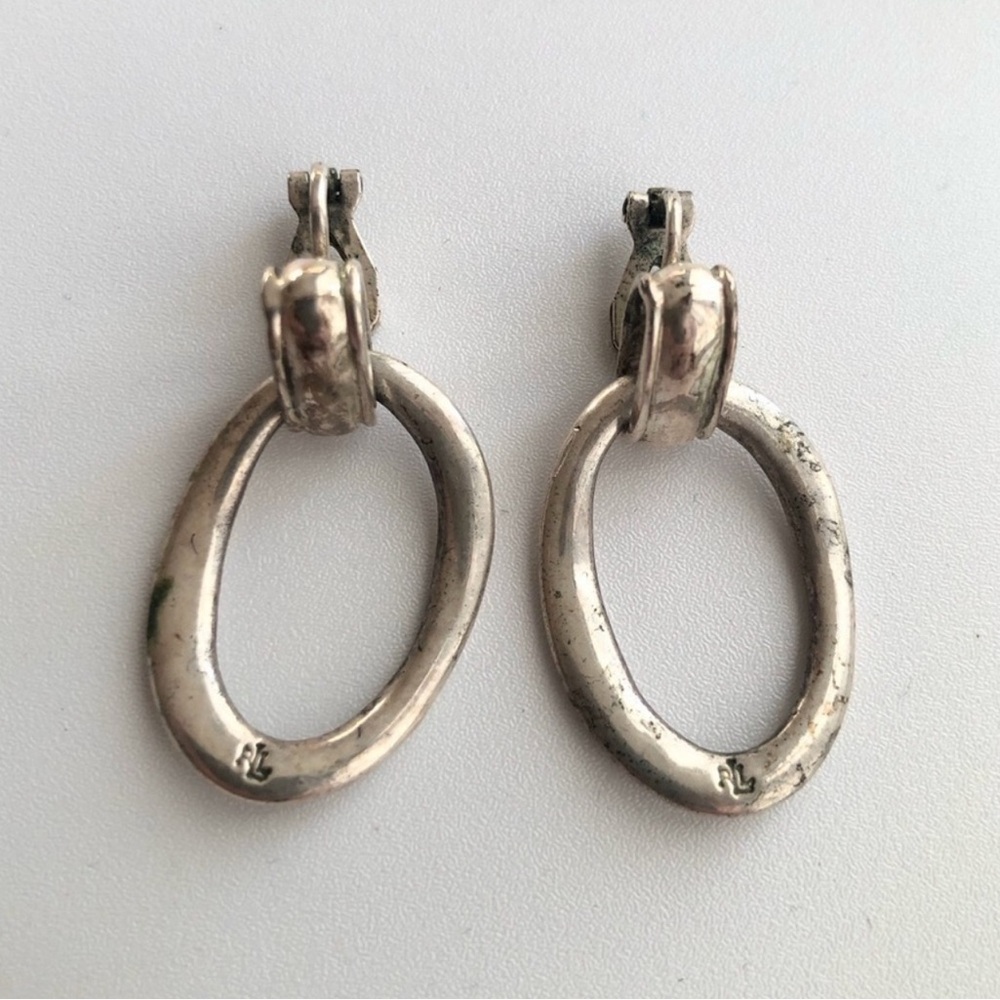 Ralph Lauren Vintage Antiqued Silver tone Drop clip-on earrings